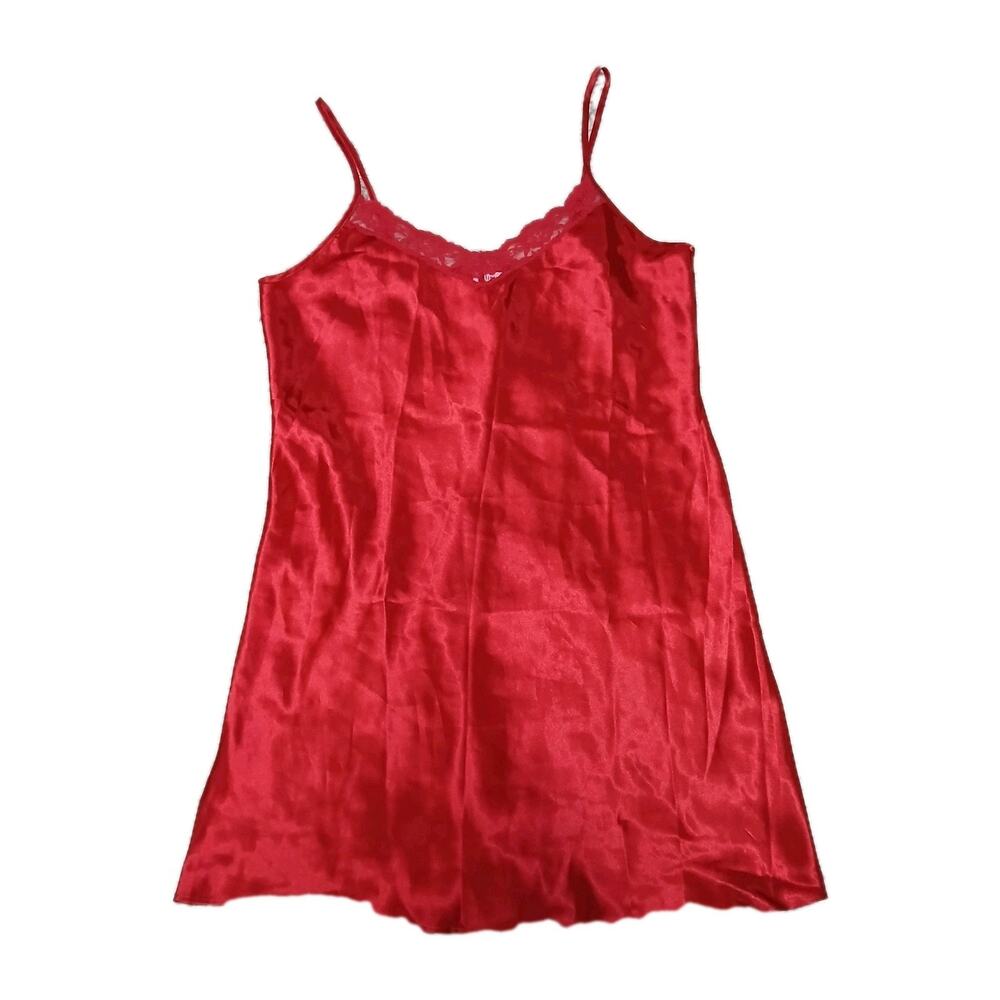 Gilligan & O’Malley Women’s Slip Dress L Red Satin Lace Trim‎ Chemise Coquette